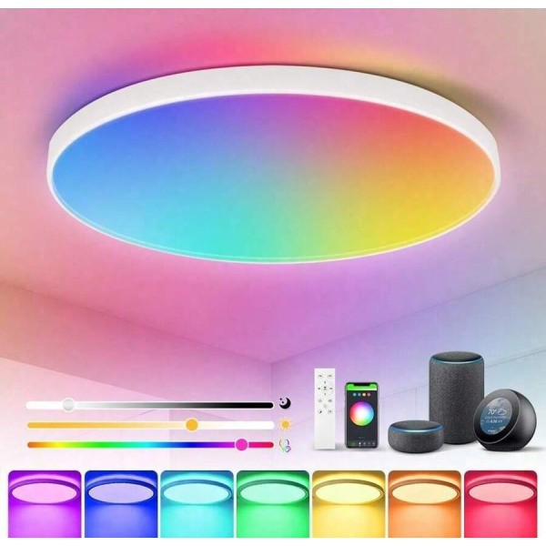 蓝牙智能吸顶灯，RGB 调光，Alexa 语音控制，装饰性天花板面板灯，大尺寸面板，220V 遥控 LED 吸顶灯，1 件/2 件套装，3 色可调/RGB 可调，适用于卧室/厨房/客厅/儿童房/入口/衣柜/车库/走廊/娱乐室/电脑室/门厅/更衣室/出租屋/小房间/流媒体室，根据使用需求选择合适的尺寸