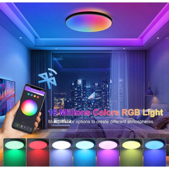 蓝牙智能吸顶灯，RGB 调光，Alexa 语音控制，装饰性天花板面板灯，大尺寸面板，220V 遥控 LED 吸顶灯，1 件/2 件套装，3 色可调/RGB 可调，适用于卧室/厨房/客厅/儿童房/入口/衣柜/车库/走廊/娱乐室/电脑室/门厅/更衣室/出租屋/小房间/流媒体室，根据使用需求选择合适的尺寸
