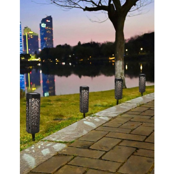 1入組太陽花園落地燈,鏤空方形太陽能草坪燈,戶外花園宮殿燈