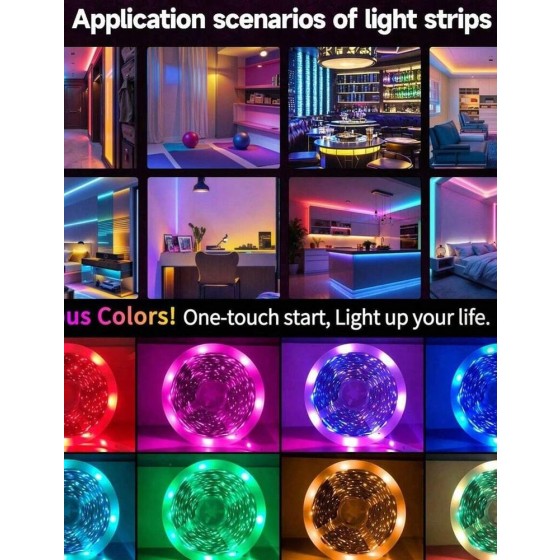 1件裝 5050 RGB 變色智能 LED 燈條，App 控制 44 鍵遙控音樂同步，臥室廚房電視家居裝飾燈，節日派對聖誕裝飾