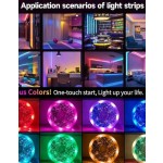 1件裝 5050 RGB 變色智能 LED 燈條，App 控制 44 鍵遙控音樂同步，臥室廚房電視家居裝飾燈，節日派對聖誕裝飾