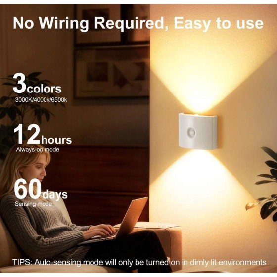 LED感應壁燈 無線裝飾壁燈 護眼LED壁燈 電池供電小夜燈 適用於走廊、浴室、臥室、廚房、居家裝飾、客廳裝飾