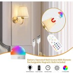 電池供電壁燈，無線充電遙控壁燈，可調光，15色RGB，定時功能，適用於客廳、臥室、玄關，金色，美學居家風
