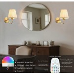 電池供電壁燈，無線充電遙控壁燈，可調光，15色RGB，定時功能，適用於客廳、臥室、玄關，金色，美學居家風