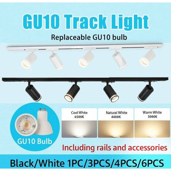（套装）3个/4个/6个LED吸顶灯 GU10吊灯，可更换灯泡 110V-220V轨道灯，嵌入式射灯，适用于家居装饰卧室吊灯壁灯