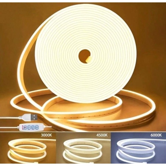 1 个 USB LED 灯带户外霓虹灯带，IP67 防水，暖白至冷白可弯曲 LED 灯带，3000K-6500K 可调光柔性霓虹灯绳，适用于屋檐、凉亭、万圣节装饰、派对装饰、婚礼装饰、室内外装饰