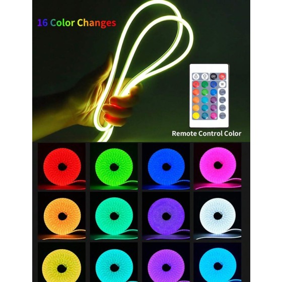 1/2/3/4/5/8/10m 柔性 RGB LED 霓虹燈條，附遙控調光，5V-USB 供電，適用於萬聖節與派對裝飾、廚房氛圍、電視背景照明、直播化妝鏡、浴室鏡補光燈條