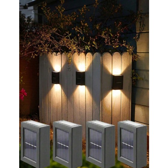 1-6 件太阳能壁灯，户外花园太阳能 LED 灯，庭院花园墙壁装饰壁灯，双头防水塑料壁灯，适用于户外照明、街道照明、家庭阳台门廊草坪装饰