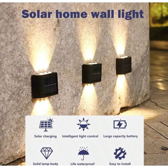 2件組太陽能壁燈，多LED雙排燈，暖光閃爍燈，裝飾氛圍燈，花園街道燈，戶外走廊燈與桌燈