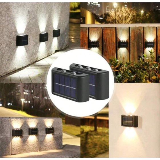 2件組太陽能壁燈，多LED雙排燈，暖光閃爍燈，裝飾氛圍燈，花園街道燈，戶外走廊燈與桌燈