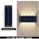 2件組太陽能壁燈，多LED雙排燈，暖光閃爍燈，裝飾氛圍燈，花園街道燈，戶外走廊燈與桌燈