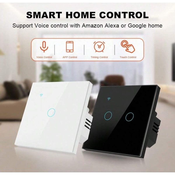 智能开关 EU WiFi - 带零线和不带零线两种版本 - 触摸式灯开关 400W 1/2/3/4 位 AC 220-240V - 可与 Alexa 和 Smart Life App 配合使用，实现语音控制 - 安装简便