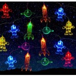 1个宇航员火箭星球串灯，电池供电，多色太空主题灯饰，适合儿童房装饰、派对、生日、家居、卧室、婴儿派对、家居装饰、礼物