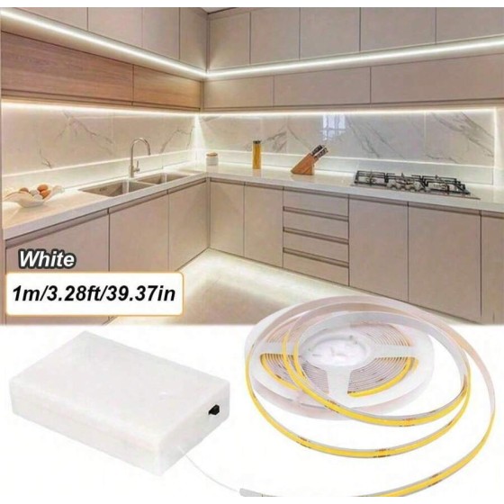 LQHZMYY 1件/2件裝電池供電COB燈條，透明與乳白色電池盒可選，5V電壓，多餘長度可裁剪不影響使用，自黏背膠易安裝，三色光可選，柔軟材質可撓曲設計，適用於居家、派對、婚禮、室內裝飾照明、活動氛圍燈光，高亮度COB燈，萬聖節、聖誕節及其他節日裝飾燈條