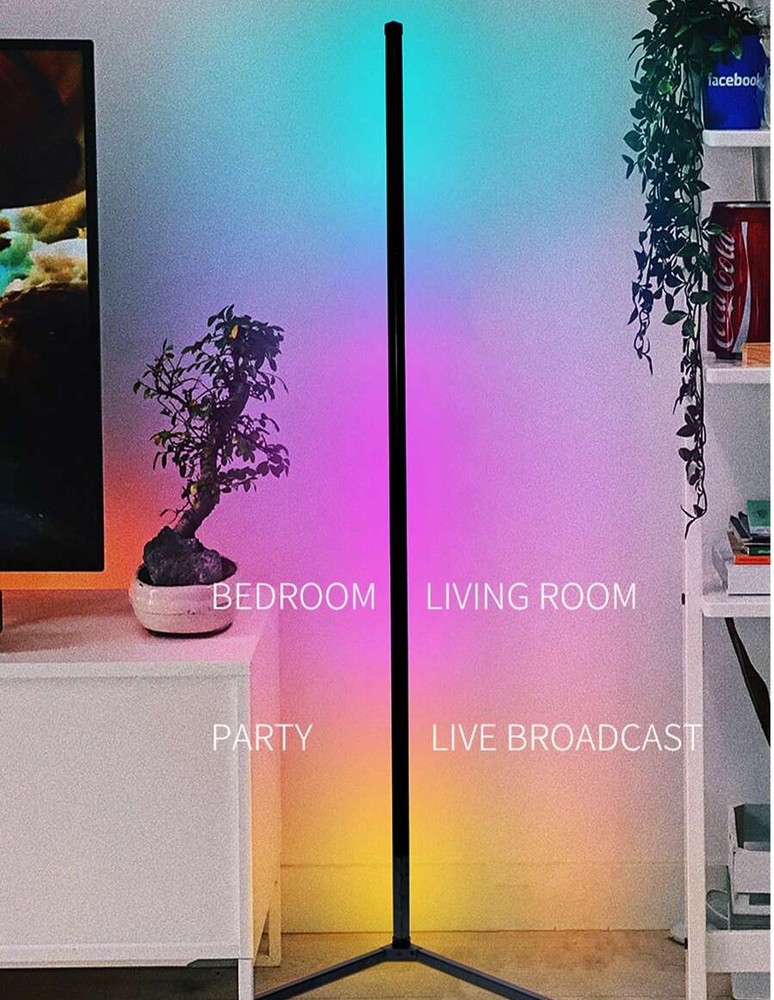 转角落地灯 智能 RGB-IC LED 转角灯,配备应用程序和遥控器,1600 万种颜色和 68 种以上场景,音乐同步,定时器设置 - 非常适合客厅、卧室和游戏室