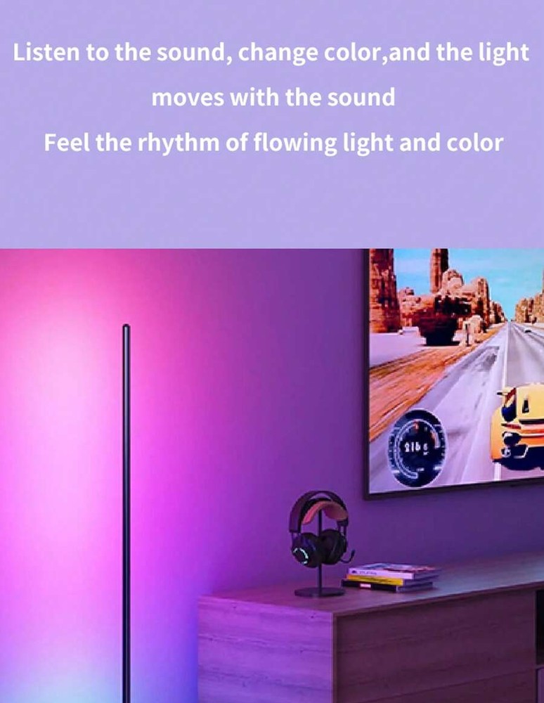 转角落地灯 智能 RGB-IC LED 转角灯,配备应用程序和遥控器,1600 万种颜色和 68 种以上场景,音乐同步,定时器设置 - 非常适合客厅、卧室和游戏室