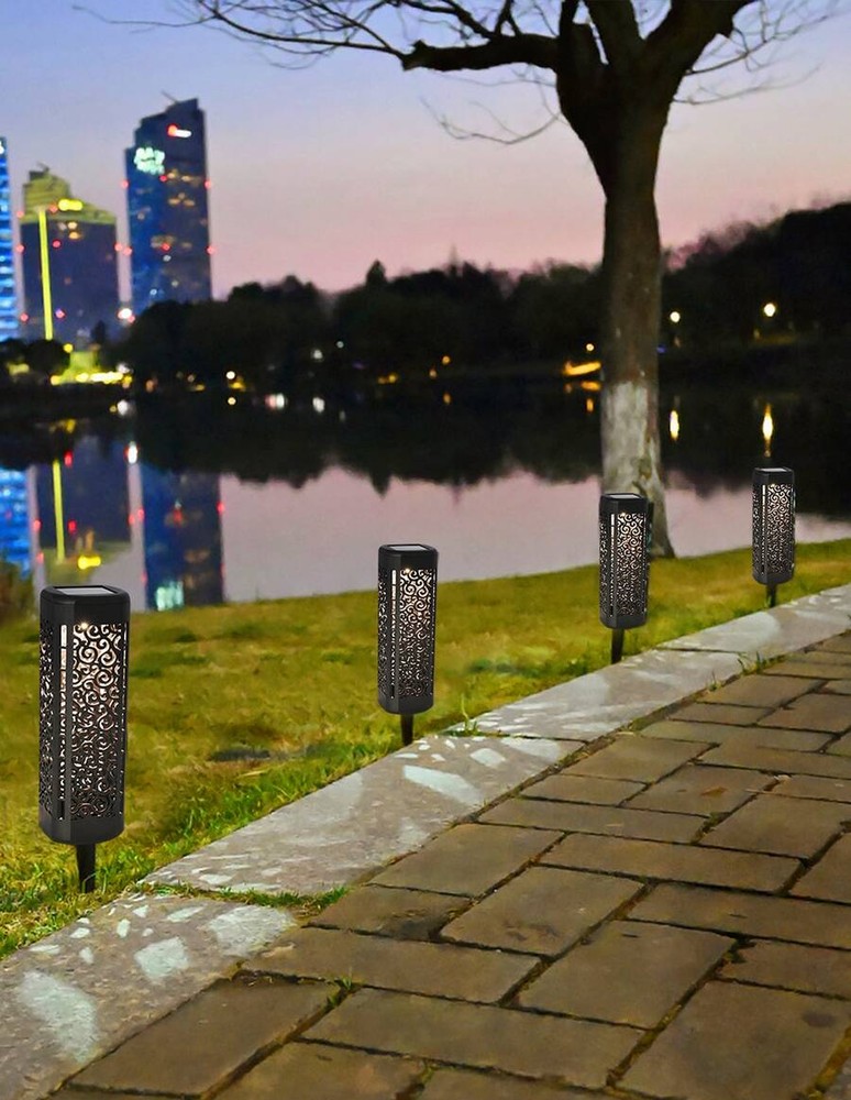 1入組太陽花園落地燈,鏤空方形太陽能草坪燈,戶外花園宮殿燈