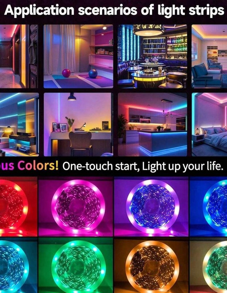 1件裝 5050 RGB 變色智能 LED 燈條，App 控制 44 鍵遙控音樂同步，臥室廚房電視家居裝飾燈，節日派對聖誕裝飾
