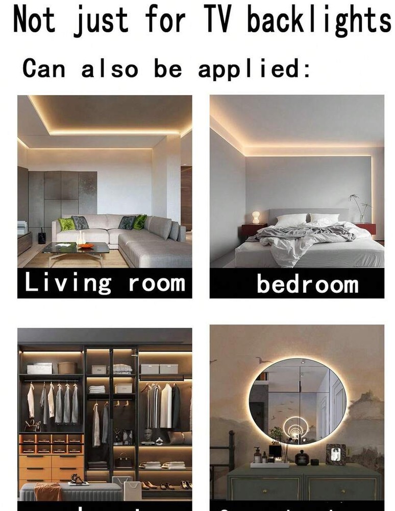 LED燈帶，1米/2米/3米/5米/10米/15米/20米，適用於電視背景裝飾燈，室內照明，桌上燈，鏡子燈，櫥櫃燈