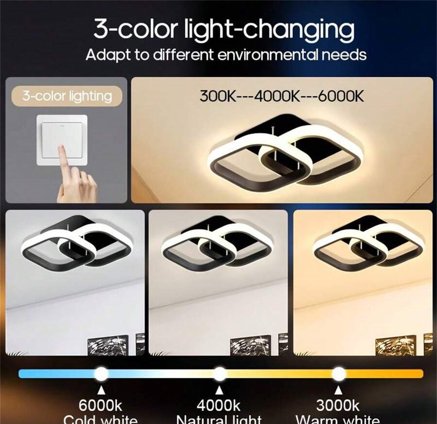 1 件 LED 吸顶灯,可调色温 (3000K-6000K),半嵌入式安装,简约设计,适用于客厅、咖啡厅、走廊、卧室、厨房,时尚吸顶灯,塑料灯罩,LED 天花板灯
