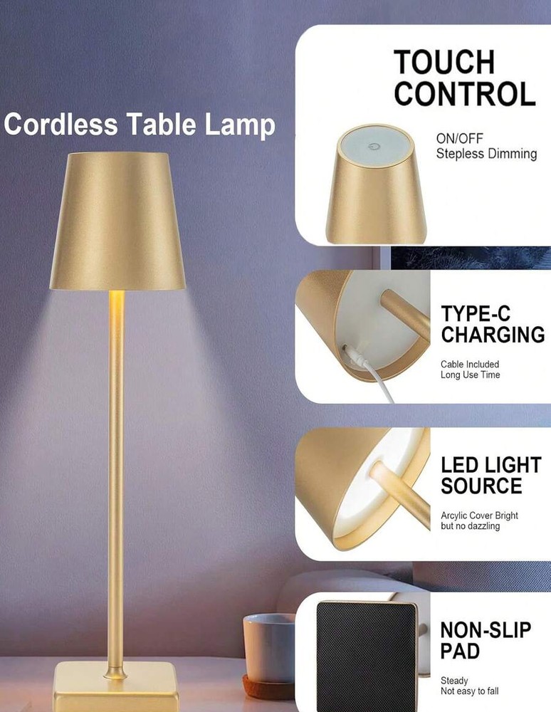 1 件简约 LED 台灯,3 种色温和可调光亮度,Type-C 充电,触摸控制,适用于卧室、办公室、露营、家居装饰、客厅、咖啡店、餐厅、酒吧