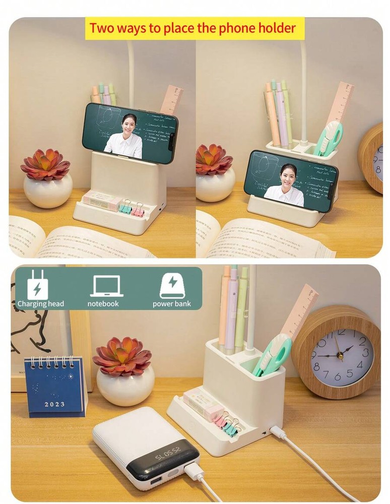 1 件装多功能 LED 台灯、手机座、笔筒、学生宿舍护眼阅读灯、台灯