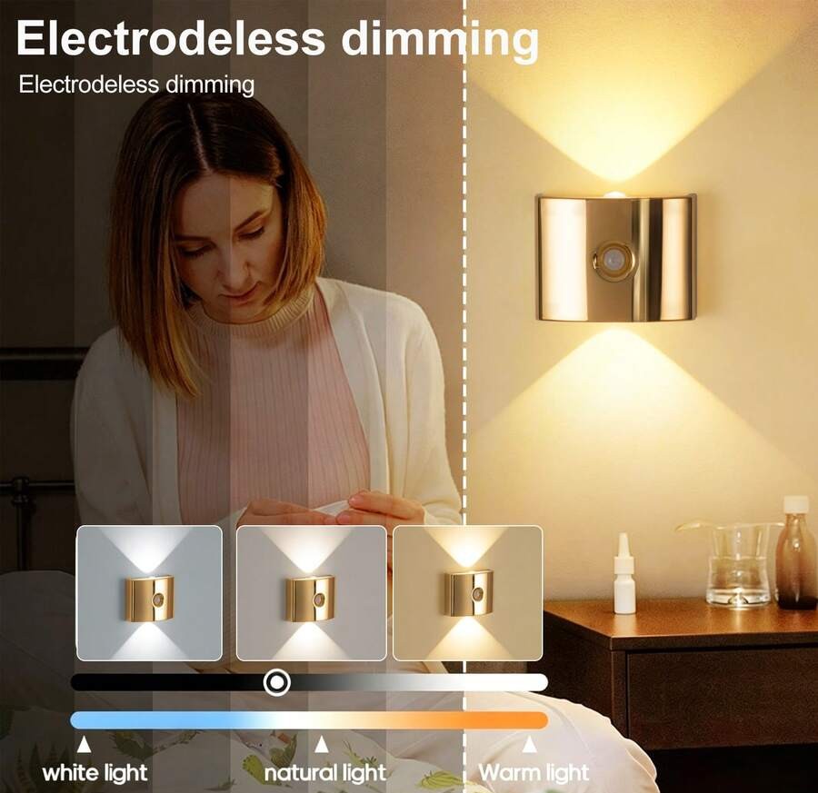 LED感應壁燈 無線裝飾壁燈 護眼LED壁燈 電池供電小夜燈 適用於走廊、浴室、臥室、廚房、居家裝飾、客廳裝飾