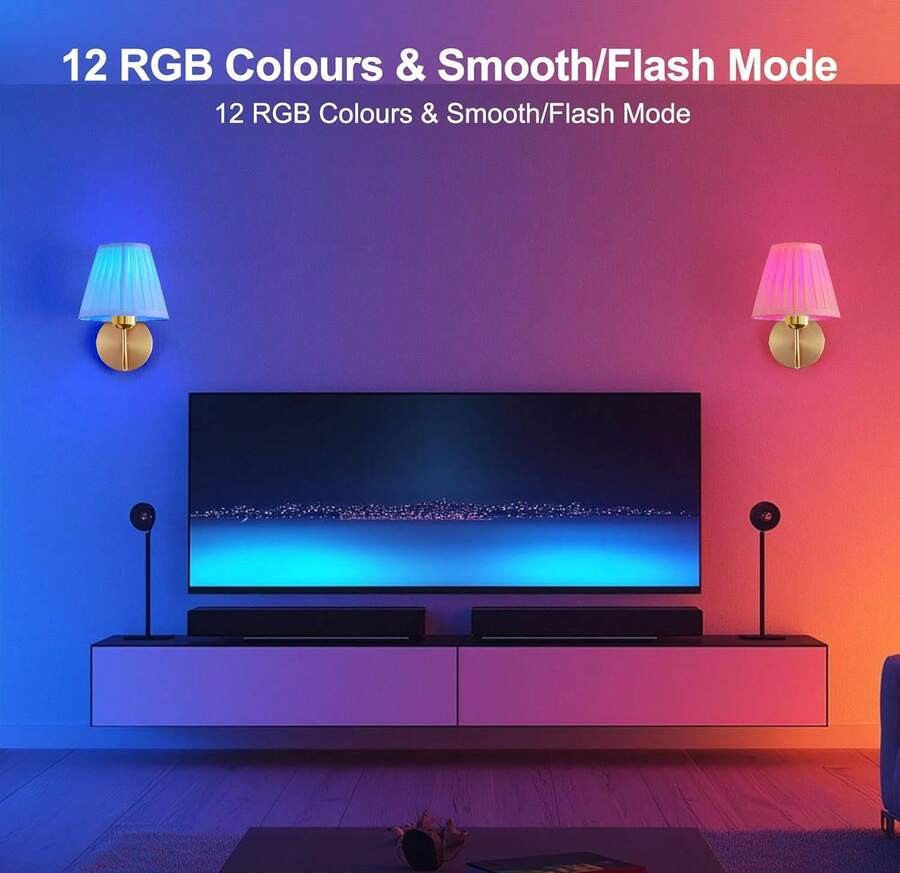 電池供電壁燈,無線充電遙控壁燈,可調光,15色RGB,定時功能,適用於客廳、臥室、玄關,金色,美學居家風