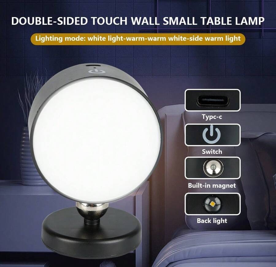 可充电双灯 LED 壁灯 - 360° 可旋转、可调光，带 USB 端口和磁性支架，适用于阅读和家居装饰、电池供电、小夜灯、家用照明