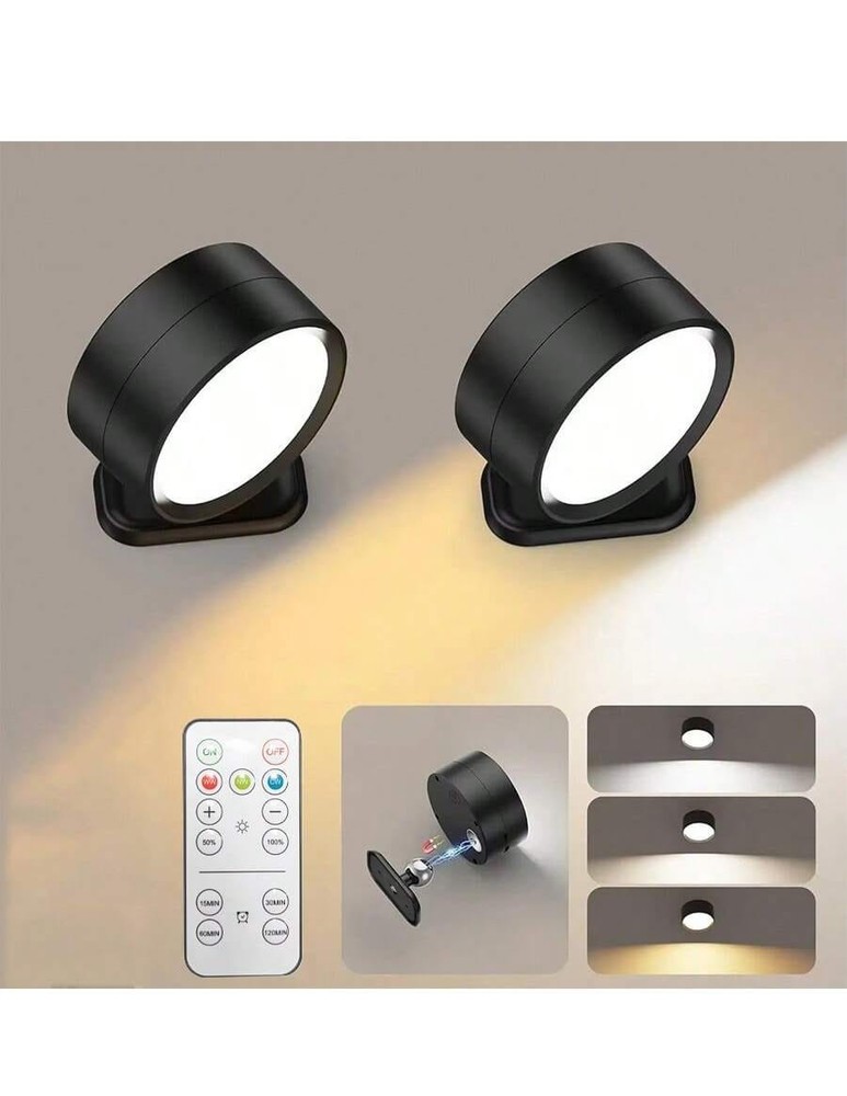 可充电双灯 LED 壁灯 - 360° 可旋转、可调光，带 USB 端口和磁性支架，适用于阅读和家居装饰、电池供电、小夜灯、家用照明