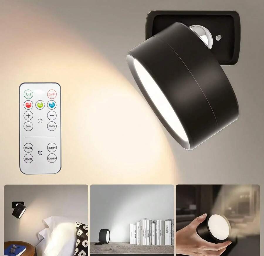 可充电双灯 LED 壁灯 - 360° 可旋转、可调光，带 USB 端口和磁性支架，适用于阅读和家居装饰、电池供电、小夜灯、家用照明