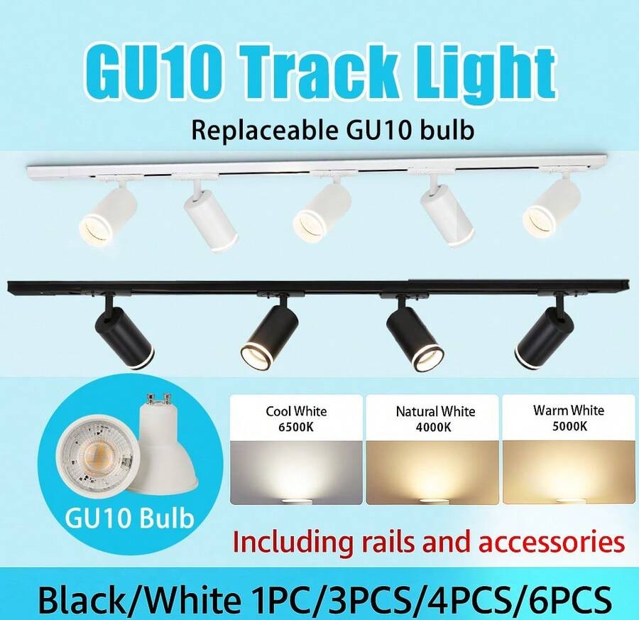 (套装)3个/4个/6个LED吸顶灯 GU10吊灯,可更换灯泡 110V-220V轨道灯,嵌入式射灯,适用于家居装饰卧室吊灯壁灯