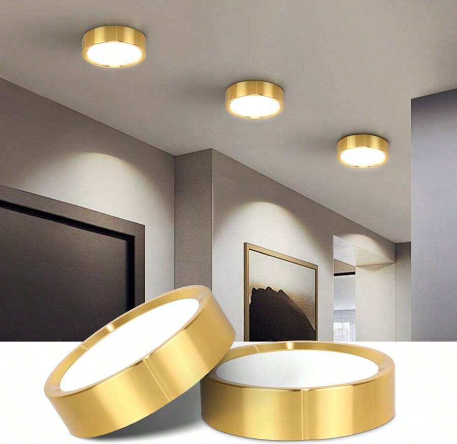 1 件金色嵌入式筒灯，现代 LED 吸顶灯，客厅/卧室吸顶灯，金色圆形 LED 面板灯，5W/10W/15W/25W，冷白/中性白/暖白，AC185-265V，易于安装，适用于卧室、客厅、厨房、走廊、楼梯、地下室、车库、酒吧、商场、书房、陈列室