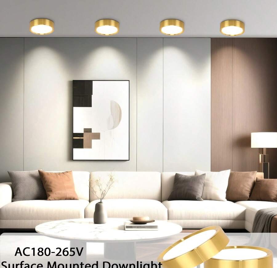 1 件金色嵌入式筒灯，现代 LED 吸顶灯，客厅/卧室吸顶灯，金色圆形 LED 面板灯，5W/10W/15W/25W，冷白/中性白/暖白，AC185-265V，易于安装，适用于卧室、客厅、厨房、走廊、楼梯、地下室、车库、酒吧、商场、书房、陈列室