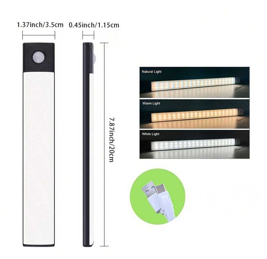 1个黑色超薄LED夜灯，橱柜灯，感应衣柜灯，USB充电厨房照明灯