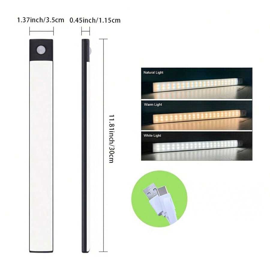 1个黑色超薄LED夜灯，橱柜灯，感应衣柜灯，USB充电厨房照明灯