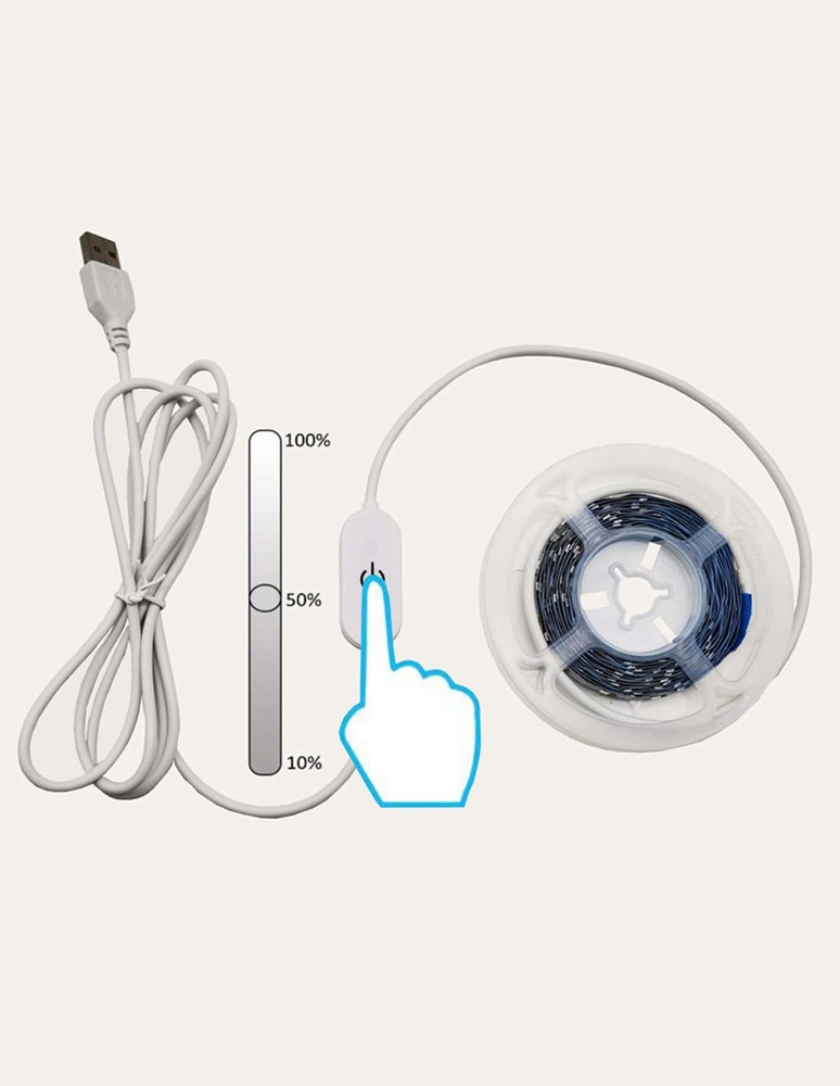 1入組3M/5M180/300LED白色觸碰可調光燈條帶觸碰開關適用於床側和臥室燈光