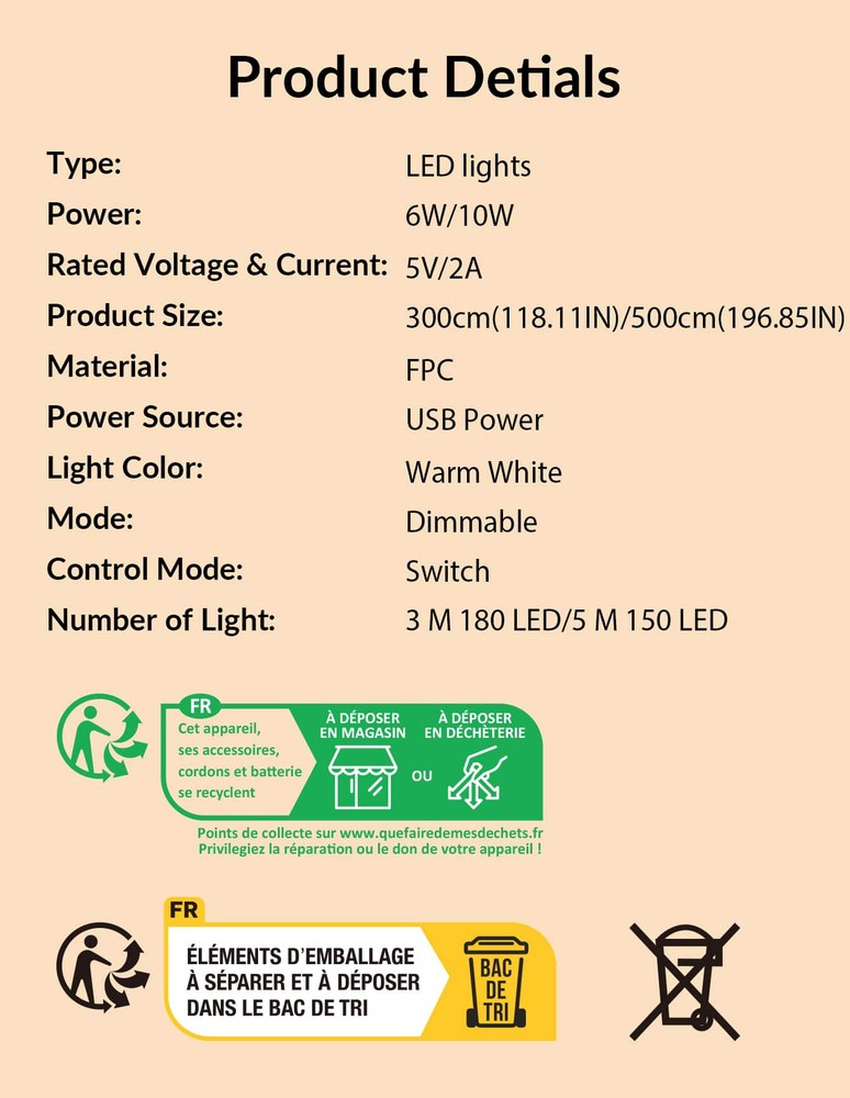 1入組3M/5M180/300LED白色觸碰可調光燈條帶觸碰開關適用於床側和臥室燈光