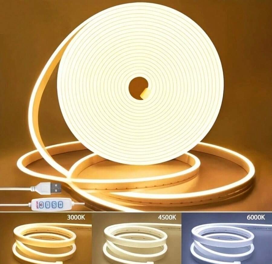 1 个 USB LED 灯带户外霓虹灯带,IP67 防水,暖白至冷白可弯曲 LED 灯带,3000K-6500K 可调光柔性霓虹灯绳,适用于屋檐、凉亭、万圣节装饰、派对装饰、婚礼装饰、室内外装饰