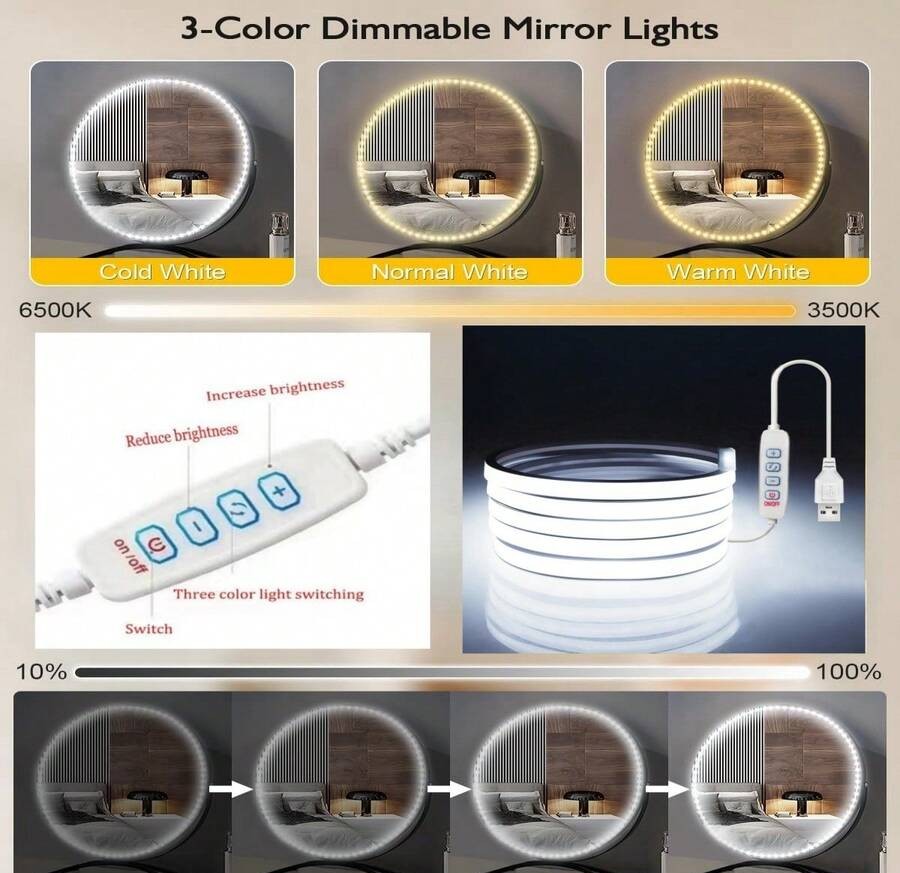 1 个 USB LED 灯带户外霓虹灯带,IP67 防水,暖白至冷白可弯曲 LED 灯带,3000K-6500K 可调光柔性霓虹灯绳,适用于屋檐、凉亭、万圣节装饰、派对装饰、婚礼装饰、室内外装饰