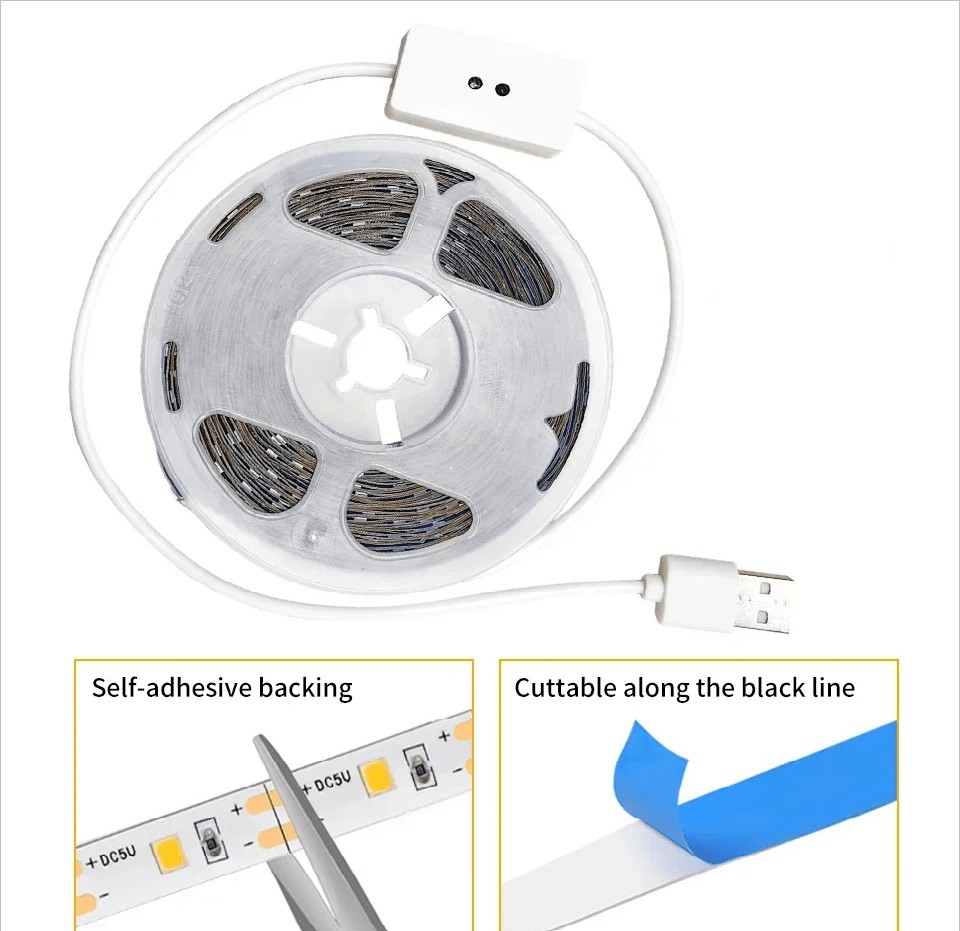 USB 5V 智能灯带运动传感器手扫描开关控制背光双面胶带适用于电视、厨柜、衣柜