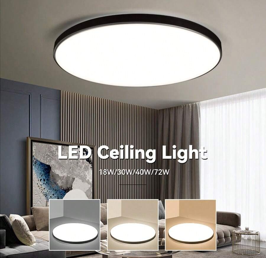 CANMEIJIA LED 吸顶灯、吊灯面板、浴室灯、亮色房间照明、简约风格黑色框架、家居装饰照明灯具、易于安装、220V,适用于办公室/浴室/卧室/客厅/书房/衣柜/厨房/走廊/入口/阳台/楼梯/小房间/出租单位。根据您的使用需求选择合适的尺寸。