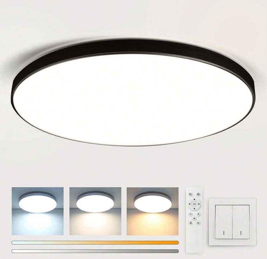 CANMEIJIA LED 吸顶灯、吊灯面板、浴室灯、亮色房间照明、简约风格黑色框架、家居装饰照明灯具、易于安装、220V,适用于办公室/浴室/卧室/客厅/书房/衣柜/厨房/走廊/入口/阳台/楼梯/小房间/出租单位。根据您的使用需求选择合适的尺寸。