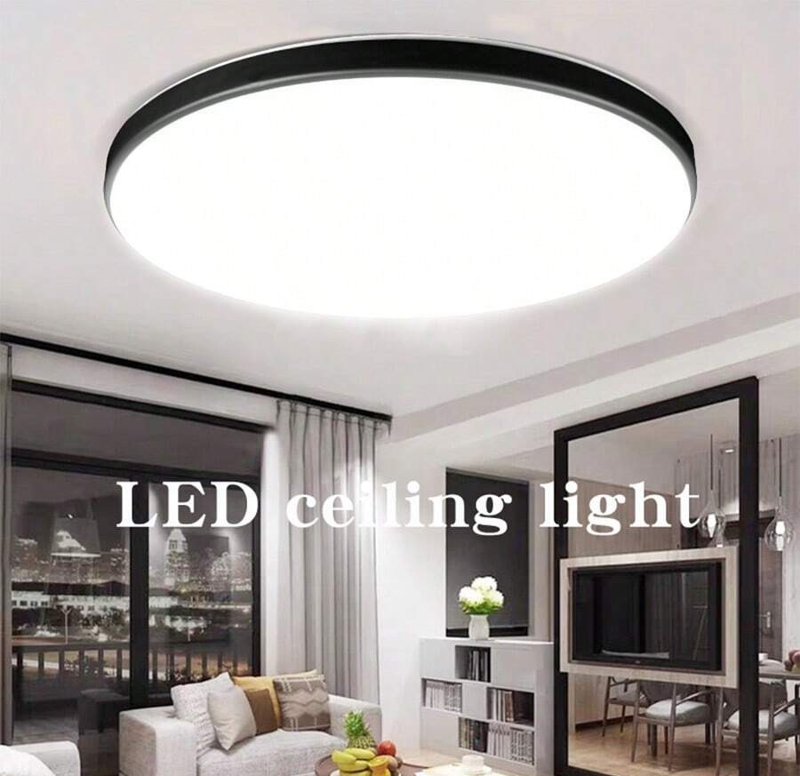 CANMEIJIA LED 吸顶灯、吊灯面板、浴室灯、亮色房间照明、简约风格黑色框架、家居装饰照明灯具、易于安装、220V,适用于办公室/浴室/卧室/客厅/书房/衣柜/厨房/走廊/入口/阳台/楼梯/小房间/出租单位。根据您的使用需求选择合适的尺寸。