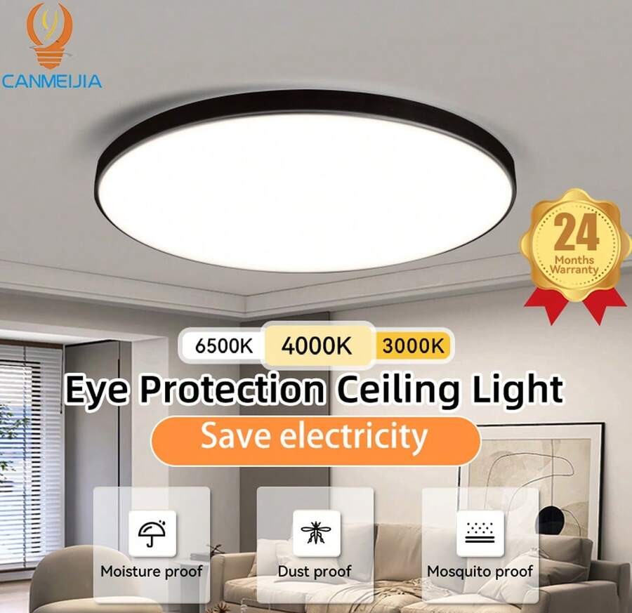 CANMEIJIA LED 吸顶灯、吊灯面板、浴室灯、亮色房间照明、简约风格黑色框架、家居装饰照明灯具、易于安装、220V,适用于办公室/浴室/卧室/客厅/书房/衣柜/厨房/走廊/入口/阳台/楼梯/小房间/出租单位。根据您的使用需求选择合适的尺寸。