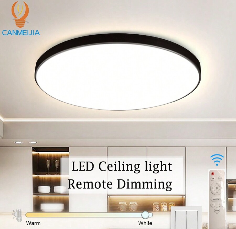CANMEIJIA LED 吸顶灯、吊灯面板、浴室灯、亮色房间照明、简约风格黑色框架、家居装饰照明灯具、易于安装、220V,适用于办公室/浴室/卧室/客厅/书房/衣柜/厨房/走廊/入口/阳台/楼梯/小房间/出租单位。根据您的使用需求选择合适的尺寸。