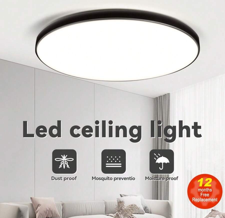 CANMEIJIA LED 吸顶灯、吊灯面板、浴室灯、亮色房间照明、简约风格黑色框架、家居装饰照明灯具、易于安装、220V,适用于办公室/浴室/卧室/客厅/书房/衣柜/厨房/走廊/入口/阳台/楼梯/小房间/出租单位。根据您的使用需求选择合适的尺寸。