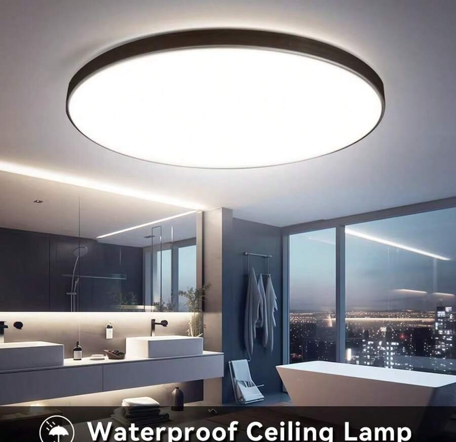 CANMEIJIA LED 吸顶灯、吊灯面板、浴室灯、亮色房间照明、简约风格黑色框架、家居装饰照明灯具、易于安装、220V,适用于办公室/浴室/卧室/客厅/书房/衣柜/厨房/走廊/入口/阳台/楼梯/小房间/出租单位。根据您的使用需求选择合适的尺寸。