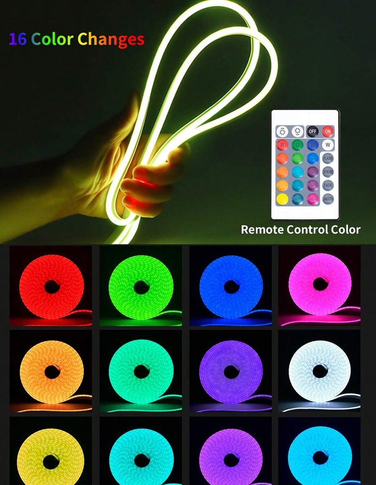 1/2/3/4/5/8/10m 柔性 RGB LED 霓虹燈條,附遙控調光,5V-USB 供電,適用於萬聖節與派對裝飾、廚房氛圍、電視背景照明、直播化妝鏡、浴室鏡補光燈條