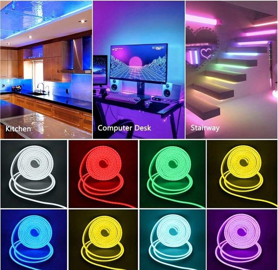 鮮豔 RGB LED 霓虹燈條 - 44 鍵遙控器、可彎曲、USB 供電、可變色氛圍燈,適用於臥室與戶外裝飾,安裝簡單、節能耐用,房間裝飾用品、家居裝飾品、臥室裝飾、生日